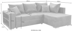 COLLECTION AB Ecksofa »John L-Form, B: 226 cm« Schlaffunktion, Bettkasten, Regalelement & 2 Zierkissen, Federkern