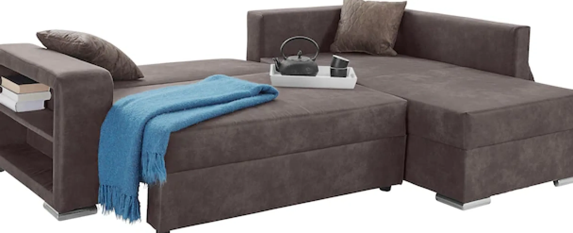 COLLECTION AB Ecksofa »John L-Form, B: 226 cm« Schlaffunktion, Bettkasten, Regalelement & 2 Zierkissen, Federkern