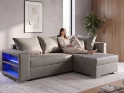 COLLECTION AB Ecksofa »John L-Form, B: 226 cm, Schlaffunktion & Bettkasten« Regalelement mit Licht, Couch mit Federkern, 2 Zierkissen