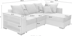 COLLECTION AB Ecksofa »John L-Form, B: 226 cm, Schlaffunktion & Bettkasten« Regalelement mit Licht, Couch mit Federkern, 2 Zierkissen
