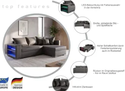 COLLECTION AB Ecksofa »John L-Form, B: 226 cm, Schlaffunktion & Bettkasten« Regalelement mit Licht, Couch mit Federkern, 2 Zierkissen