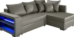 COLLECTION AB Ecksofa »John L-Form, B: 226 cm, Schlaffunktion & Bettkasten« Regalelement mit Licht, Couch mit Federkern, 2 Zierkissen