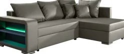 COLLECTION AB Ecksofa »John L-Form, B: 226 cm, Schlaffunktion & Bettkasten« Regalelement mit Licht, Couch mit Federkern, 2 Zierkissen