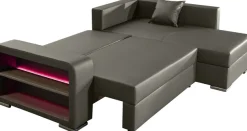 COLLECTION AB Ecksofa »John L-Form, B: 226 cm, Schlaffunktion & Bettkasten« Regalelement mit Licht, Couch mit Federkern, 2 Zierkissen