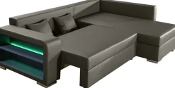 COLLECTION AB Ecksofa »John L-Form, B: 226 cm, Schlaffunktion & Bettkasten« Regalelement mit Licht, Couch mit Federkern, 2 Zierkissen