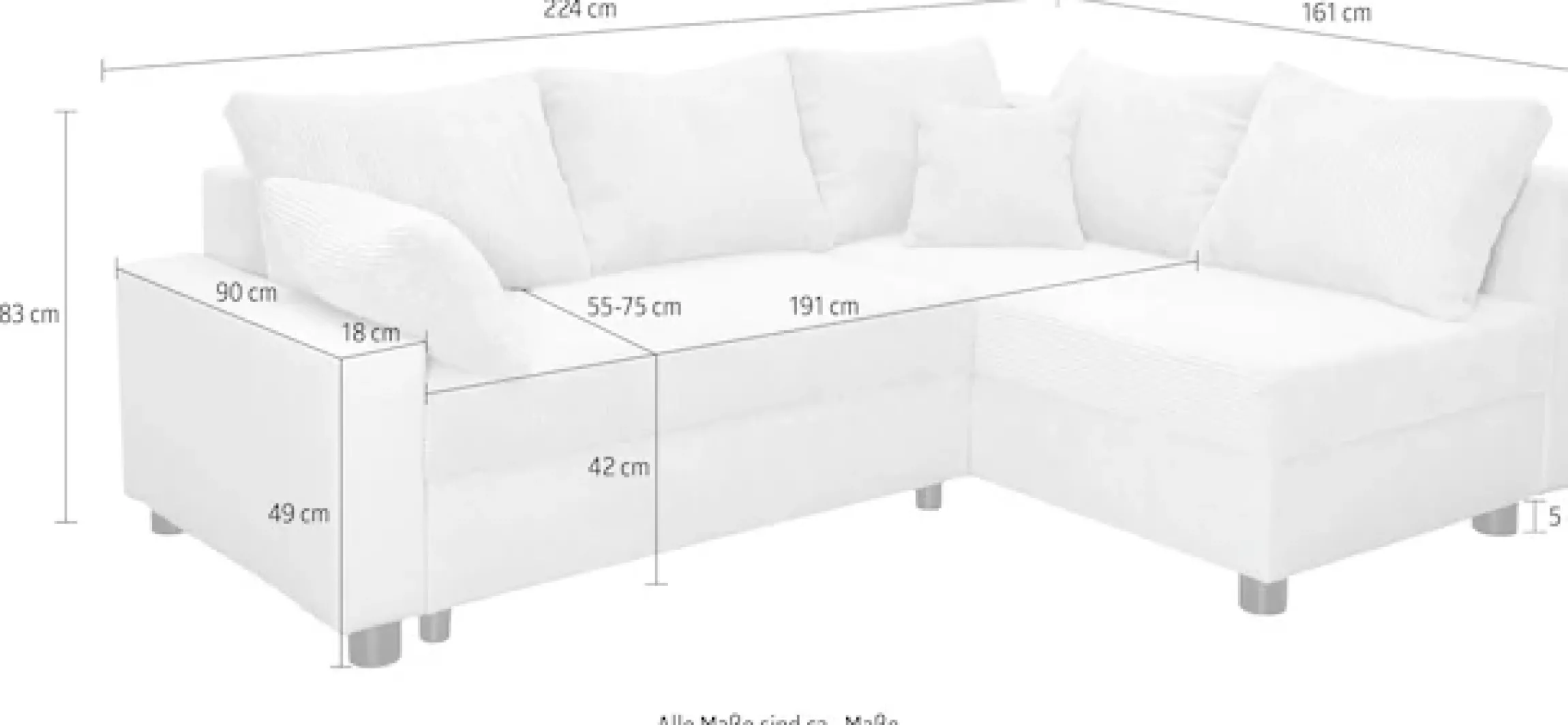 COLLECTION AB Ecksofa »Parma L-Form, B: 224 cm« Schlaffunktion, Bettkasten & 2 Zierkissen, Federkern