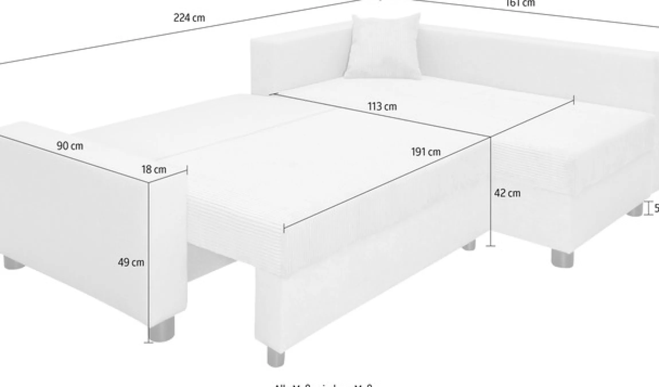 COLLECTION AB Ecksofa »Parma L-Form, B: 224 cm« Schlaffunktion, Bettkasten & 2 Zierkissen, Federkern