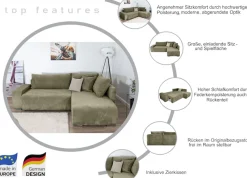 COLLECTION AB Ecksofa »Poppy L-Form, B: 227 cm« Schlaffunktion, Bettkasten & 1 Zierkissen