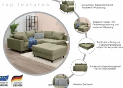 COLLECTION AB Ecksofa »Toni L-Form, B: 215 cm, XXL-Liegefläche 178x190 cm mit Hocker« Set: Sofa & Hocker, 2 Zierkissen, Federkern, frei stellbar