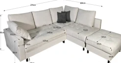 COLLECTION AB Ecksofa »Toni XL L-Form 274 cm« Set: Sofa & Hocker, 2 Zierkissen, Bonell-Federkern