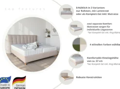COLLECTION AB Polsterbett »CLASSIC Scandi erhältlich in der Breite 180x200cm« 3 Varianten: Rahmen, Rahmen + Rost oder Komplett-Set mit King-Matratze