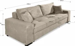 COLLECTION AB Schlafsofa »Kreta, B: 248 cm, Liegefl. 137x195 cm« Schlaffunktion, Bettkasten & 2 Zierkissen, optional mit Topper