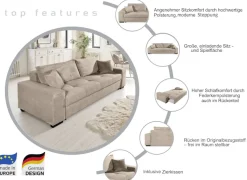 COLLECTION AB Schlafsofa »Kreta, B: 248 cm, Liegefl. 137x195 cm« Schlaffunktion, Bettkasten & 2 Zierkissen, optional mit Topper