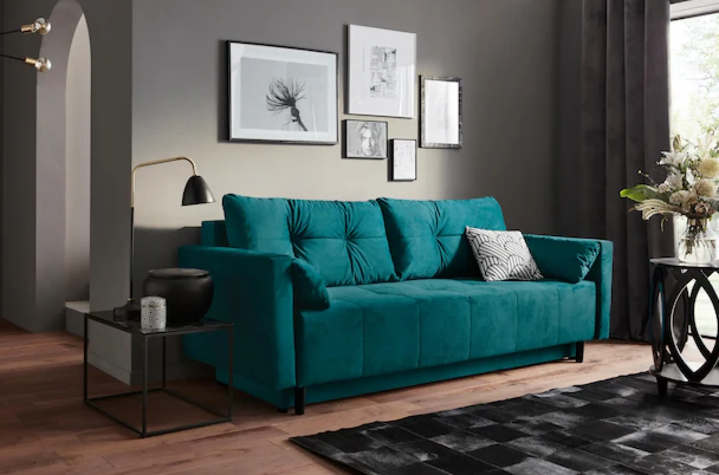 COLLECTION AB Schlafsofa »Solar, B: 225 cm, Liegel. 136x200 cm« Schlaffunktion, Bettkasten & 1 Zierkissen, Federkern
