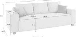 COLLECTION AB Schlafsofa »Yves, B: 243 cm, Liegefl. 142x194 cm« Schlaffunktion, Bettkasten & 2 Zierkissen, Federkern