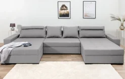 COLLECTION AB Wohnlandschaft »Josy XXXL-Relax U-Form, B: 352 cm« Schlaffunktion, Bettkasten & 2 Nackenkissen, Federkern