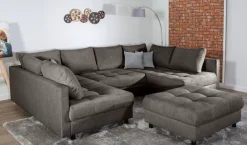 COLLECTION AB Wohnlandschaft »Toni U-Form, B: 298 cm, XXL-Liegefläche 282x178 cm mit Hocker« Set: Sofa & Hocker, 3 Zierkissen, Federkern