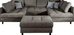 COLLECTION AB Wohnlandschaft »Toni U-Form, B: 298 cm, XXL-Liegefläche 282x178 cm mit Hocker« Set: Sofa & Hocker, 3 Zierkissen, Federkern