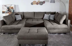 COLLECTION AB Wohnlandschaft »Toni U-Form, B: 298 cm, XXL-Liegefläche 282x178 cm mit Hocker« Set: Sofa & Hocker, 3 Zierkissen, Federkern
