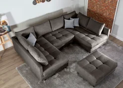 COLLECTION AB Wohnlandschaft »Toni U-Form, B: 298 cm, XXL-Liegefläche 282x178 cm mit Hocker« Set: Sofa & Hocker, 3 Zierkissen, Federkern