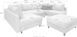 COLLECTION AB Wohnlandschaft »Toni U-Form, B: 298 cm, XXL-Liegefläche 282x178 cm mit Hocker« Set: Sofa & Hocker, 3 Zierkissen, Federkern