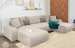 COLLECTION AB Wohnlandschaft »Paola U-Form, B: 314 cm« Schlaffunktion, Bettkasten & 4 Zierkissen, Federkern