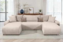COLLECTION AB Wohnlandschaft »Paola U-Form, B: 314 cm« Schlaffunktion, Bettkasten & 4 Zierkissen, Federkern
