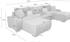 COLLECTION AB Wohnlandschaft »Paola U-Form, B: 314 cm« Schlaffunktion, Bettkasten & 4 Zierkissen, Federkern