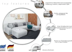 COLLECTION AB Wohnlandschaft »Paola U-Form, B: 314 cm« Schlaffunktion, Bettkasten & 4 Zierkissen, Federkern