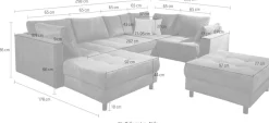 COLLECTION AB Wohnlandschaft »Toni U-Form, B: 298 cm« Set: Sofa & Hocker, 2 Zierkissen, Federkern