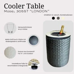 COOTAB Cooler Table Beistelltisch »4-in-1 Loungetisch mit Acryl-Kühler London 50 cm« 1 Stk. tlg. Wetterfest, Pflegeleicht, Hitzebeständig, Verstellbare Füße