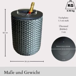 COOTAB Cooler Table Beistelltisch »4-in-1 Loungetisch mit Acryl-Kühler London 50 cm« 1 Stk. tlg. Wetterfest, Pflegeleicht, Hitzebeständig, Verstellbare Füße