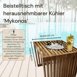 COOTAB Cooler Table Beistelltisch »3-in-1 Loungetisch mit Edelstahl-Kühler Mykonos 40 cm braun« 1 Stk. tlg. Wetterfest, Pflegeleicht, Hitzebeständig