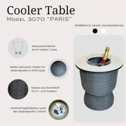 COOTAB Cooler Table Beistelltisch »3-in-1 Loungetisch mit Acryl-Kühler Paris 43 cm« 1 Stk. tlg. Wetterfest, Pflegeleicht, Hitzebeständig