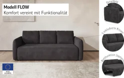 COTTA Big-Sofa »Megasofa, Flow, Breite 222 cm, opt. Schlaffunktion« bequeme Wellenunterfederung mit PU Schaum,Liegefl. 190x145cm