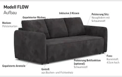 COTTA Big-Sofa »Megasofa, Flow, Breite 222 cm, opt. Schlaffunktion« bequeme Wellenunterfederung mit PU Schaum,Liegefl. 190x145cm