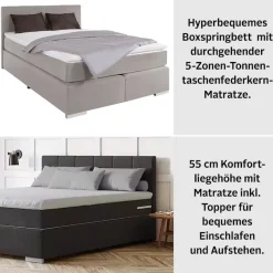 COTTA Boxspringbett »SIMBA, inkl. Taschenfederkernmatratze H3 oder H4 und Komforttopper« Strukturstoff-Bezug, Liegefläche wahlweise 120x200 bis 200x200 cm