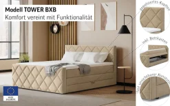 COTTA Boxspringbett »Tower inkl. Bettkasten, mit Keder in abgesetzter Farbe« in verschiedenen Breiten, Härtegraden und Farben erhältlich
