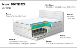 COTTA Boxspringbett »Tower inkl. Bettkasten, mit Keder in abgesetzter Farbe« in verschiedenen Breiten, Härtegraden und Farben erhältlich