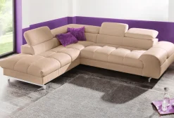 COTTA Ecksofa »Chef L-Form, B: 257cm, Leder, inkl. Kopfteilverstellung« optionale Schlaffunktion, moderne Metallkufen H 12cm, Wellenfederung