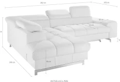 COTTA Ecksofa »Chef L-Form, B: 257cm, Leder, inkl. Kopfteilverstellung« optionale Schlaffunktion, moderne Metallkufen H 12cm, Wellenfederung