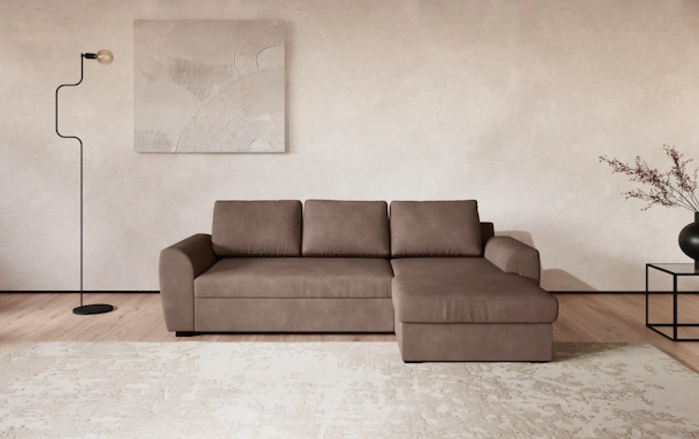 COTTA Ecksofa »Drift L-Form mit Recamiere, B: 253 cm« optional auch mit Schlaffunktion, Wellenunterfederung