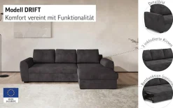 COTTA Ecksofa »Drift L-Form mit Recamiere, B: 253 cm« optional auch mit Schlaffunktion, Wellenunterfederung
