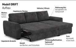 COTTA Ecksofa »Drift L-Form mit Recamiere, B: 253 cm« optional auch mit Schlaffunktion, Wellenunterfederung