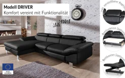 COTTA Ecksofa »Driver L-Form, B: 268 cm, moderne Couch mit Wellenunterfederung, Leder« Kopfteilverstellung, opt. Schlaffunktion + XL Bettkasten, LF:191x129cm