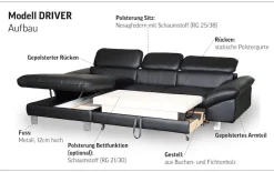 COTTA Ecksofa »Driver L-Form, B: 268 cm, moderne Couch mit Wellenunterfederung, Leder« Kopfteilverstellung, opt. Schlaffunktion + XL Bettkasten, LF:191x129cm