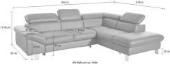 COTTA Ecksofa »Driver L-Form, B: 265 cm, moderne Couch mit Wellenunterfederung, Leder« inkl. 3x Kopfteilverstellung, optional mit Schlaffunktion + Stauraum