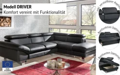 COTTA Ecksofa »Driver L-Form, B: 265 cm, moderne Couch mit Wellenunterfederung, Leder« inkl. 3x Kopfteilverstellung, optional mit Schlaffunktion + Stauraum