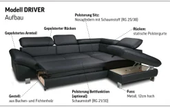 COTTA Ecksofa »Driver L-Form, B: 265 cm, moderne Couch mit Wellenunterfederung, Leder« inkl. 3x Kopfteilverstellung, optional mit Schlaffunktion + Stauraum
