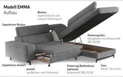 COTTA Ecksofa »Emma L-Form, B: 262 cm« mit Kopfteilverstellung, optional Schlaffunktion & Bettkasten